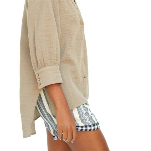 Anthropologie Porridge Gauzy Tunic Button down in Taupe Size Medium EUC - Picture 4 of 13